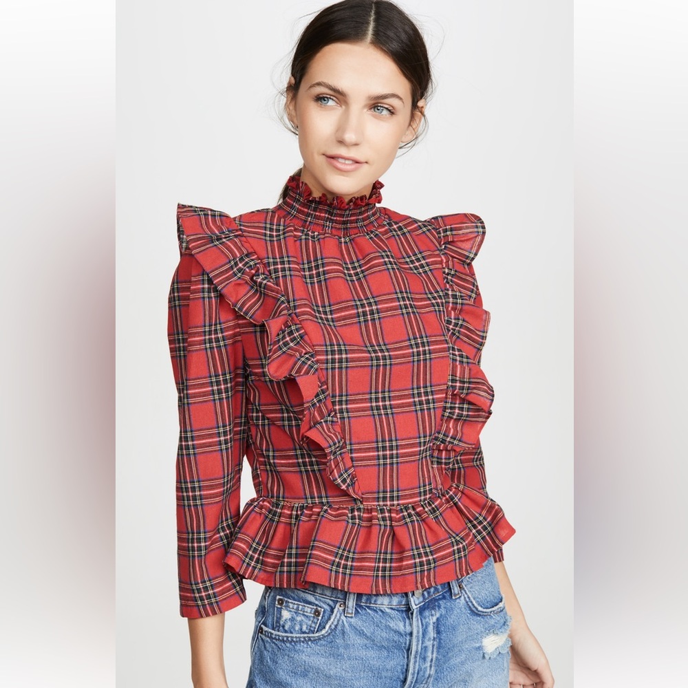 NWOT English Factory Tartan Ruffle Top Size Large